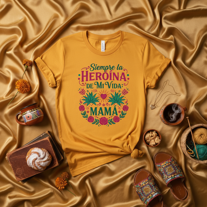 Siempre la Heroína de Mi Vida Mamá Camiseta, Camiseta Española del Día de la Madre, Diseño Floral, Regalo para Mamá, Camiseta de Maternidad Latina, Camiseta Gráfica Hispana Linda para Mujer, Camiseta del Día de las Madres