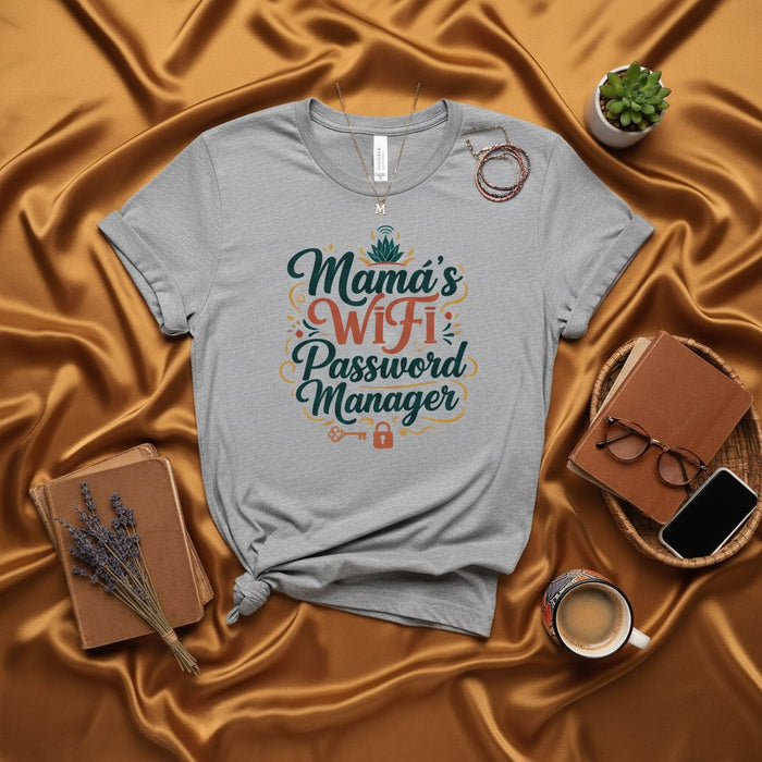 Mama's WiFi Password Manager Shirt, Funny Mom Tech T-Shirt, Mother's Day Gift for Wife, Unisex Graphic Tee for Her, Humorous Family Internet Helper Top