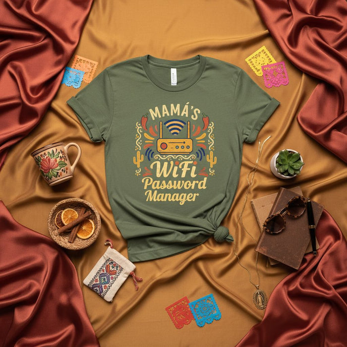 Mamá's WiFi Password Manager T-Shirt, Funny Mother's Day Gift, Cute Mom Router Design, Family Internet Manager Tee, Spanish Mom Shirt, Humorous Tech Parent Top for Women.