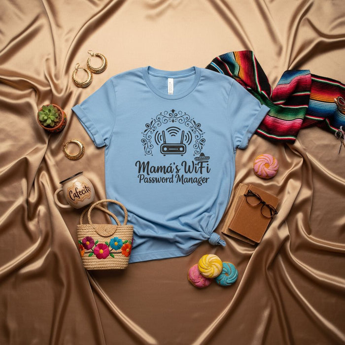 Mamá's WiFi Password Manager T-Shirt | Funny Latina Mom Internet Router Graphic Tee | Mother's Day Gift for Hispanic Mama Women