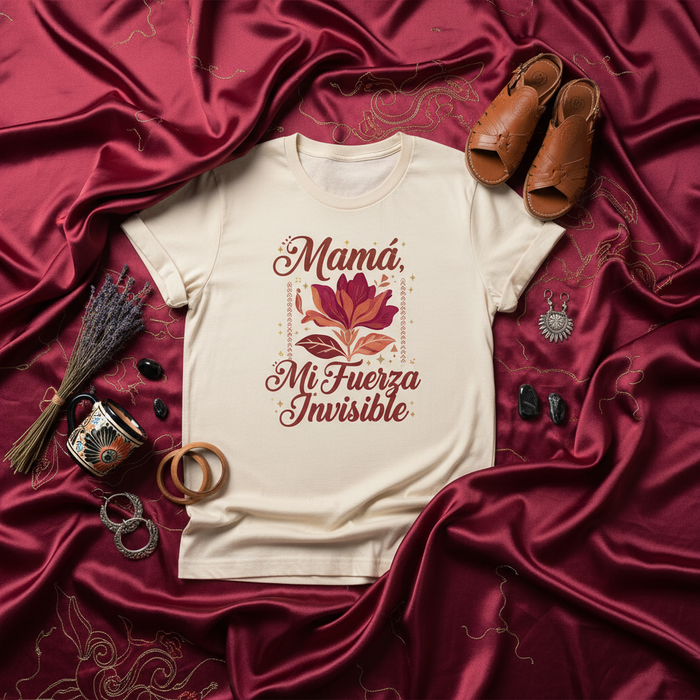 Camiseta Mamá Mi Fuerza Invisible | Regalo Día de la Madre Español | Diseño Floral Mamá | Ropa Latina Mamá | Cita Madre Fuerte
