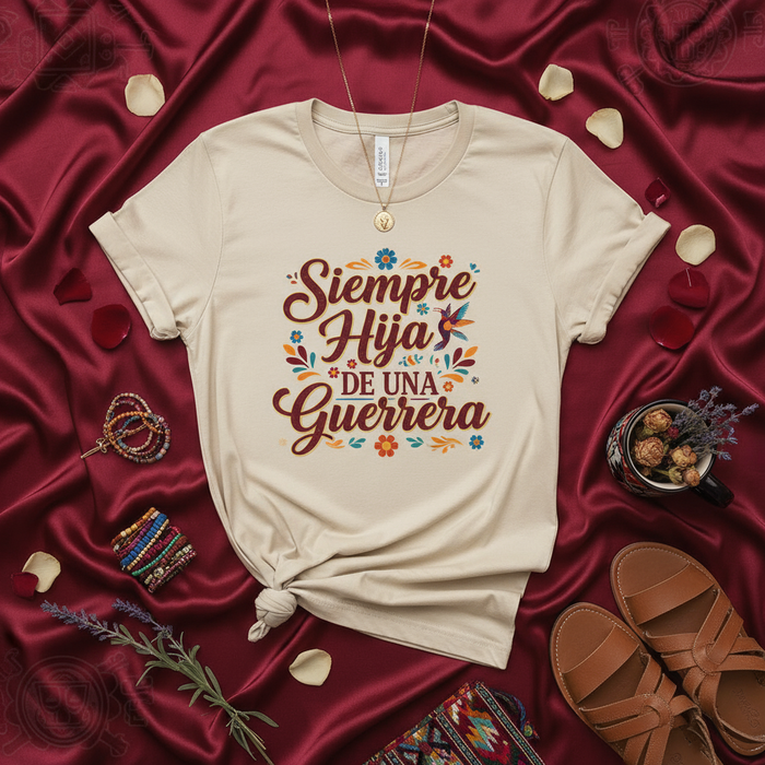 Camiseta Siempre Hija de una Guerrera, Cita en Español para Hija de una Mamá Guerrera, Diseño Floral, Regalo para Mujeres Latinas, Camiseta de Empoderamiento Femenino