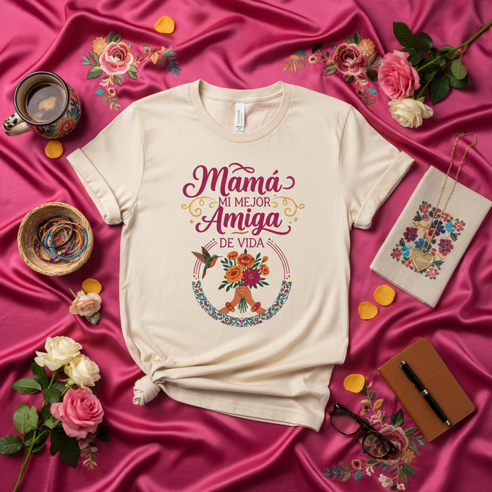 Mamá Mi Mejor Amiga De Vida T-Shirt, Mother's Day Gift Tee, Spanish Quote Shirt for Mom, Best Friend of Life Top, Floral Hummingbird Design, Regalo para Mamá