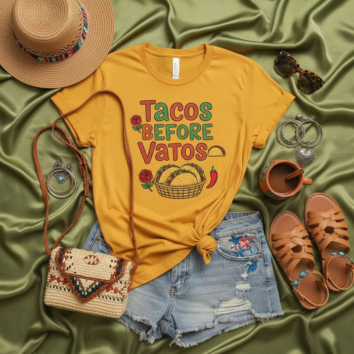 Tacos Before Vatos Shirt, Funny Fiesta Tee, Mexican Food Lover Gift, Latina Power Graphic T-Shirt, Cinco de Mayo Outfit, Casual Summer Top for Women