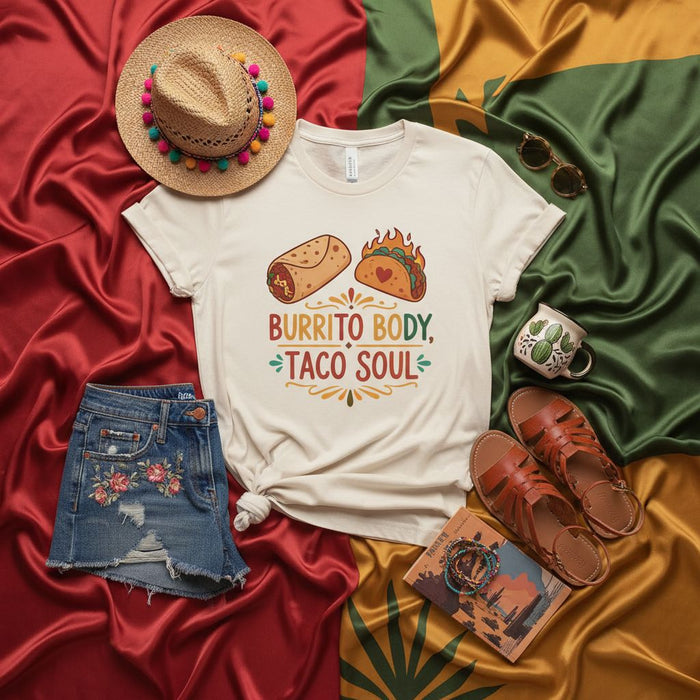 Burrito Body, Taco Soul Shirt, Funny Mexican Food Tee, Fiesta Party Outfit, Cinco de Mayo Apparel, Cute Graphic T-Shirt, Food Lover Gift Idea