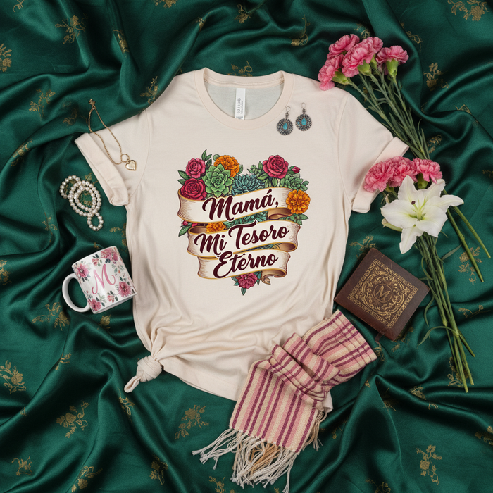 T-Shirt Mamá Mi Tesoro Eterno, Maglietta Floreale Cuore Festa della Mamma, Regalo per Mamma Spagnola e Latina