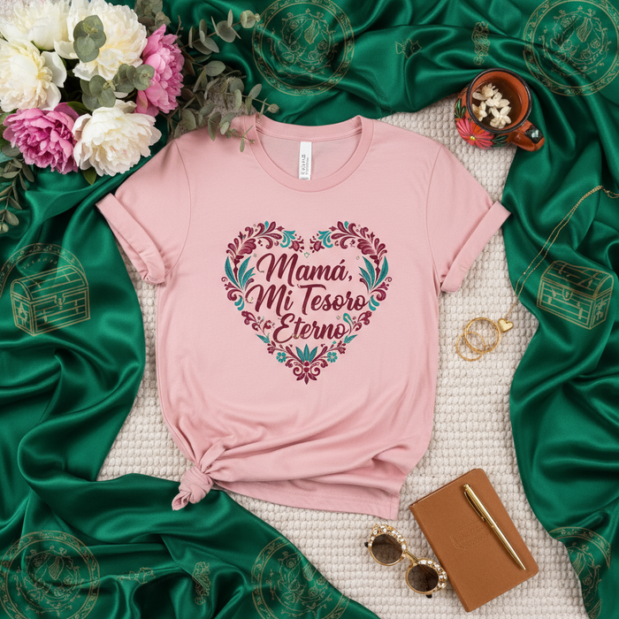 Maglietta Mamá Mi Tesoro Eterno - Regalo per la Festa della Mamma, Maglietta con Cuore Floreale, Citazione Spagnola, T-shirt per Mamma Latina, Camicia Día de la Madre, Estetica Vita da Mamma, Regalo Carino per la Mamma