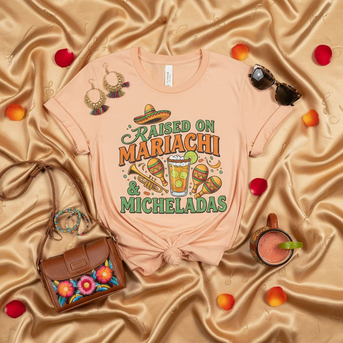Raised on Mariachi & Micheladas T-Shirt, Fiesta Mexican Culture Shirt, Cinco de Mayo Party Tee, Music Festival Outfit, Unisex Graphic T-Shirt Gift