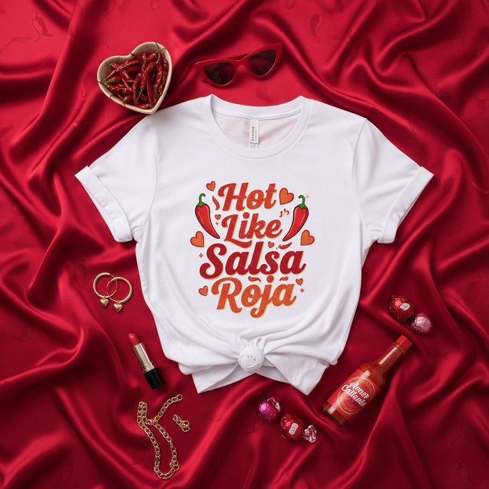 Maglietta Piccante Come Salsa Roja, T-Shirt Amante Cibo Messicano, Maglia Peperoncino, Regalo Divertente, Maglietta San Valentino, Top Grafico Cuori Rossi, Abbigliamento Unisex per Appassionati Salsa Piccante