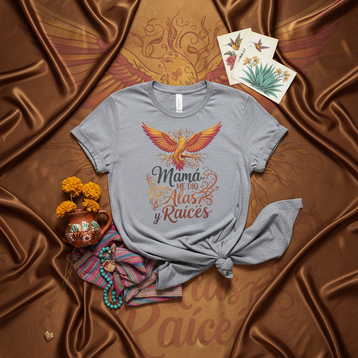Mamá Me Dio Alas y Raíces Shirt, Spanish Mom Gift, Mothers Day Tee, Phoenix Bird, Hispanic Heritage, Mexicana Mama T-Shirt, Motherhood Love, Regalo para Mamá, Mexican Culture Apparel