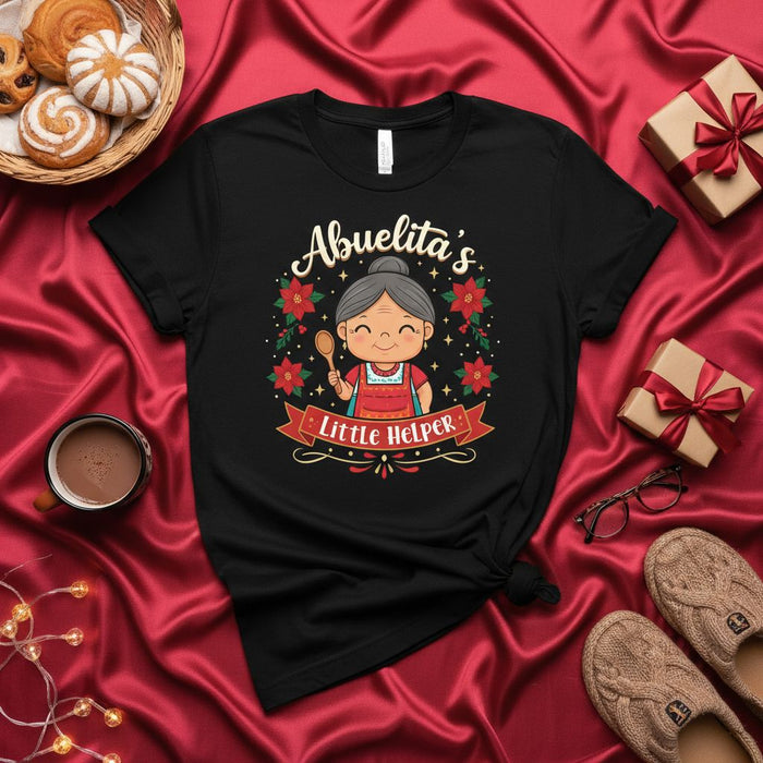 Abuelita's Little Helper Christmas T-Shirt, Cute Grandma Cooking Kitchen Tee, Funny Holiday Baking Gift for Granddaughter Grandson, Festive Poinsettia Graphic Shirt for Hispanic Abuela