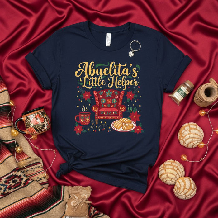 Abuelita's Little Helper Christmas Shirt, Cute Mexican Grandmother Tee, Spanish Grandma Holiday Gift, Concha Cookie Poinsettia Design, Navidad Familia T-Shirt
