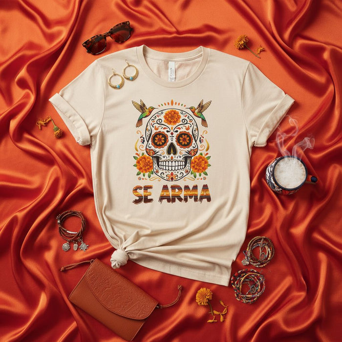 Se Arma Sugar Skull T-Shirt Day of the Dead Dia de Muertos Calavera Hummingbird Floral Unisex Graphic Tee Mexican Fiesta Celebration Halloween Costume Shirt