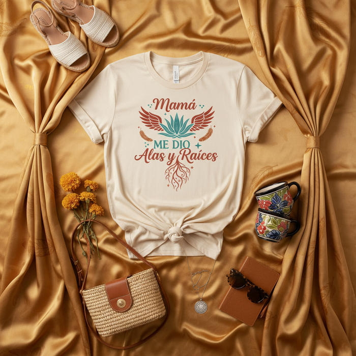 Mamá Me Dio Alas y Raíces Shirt, Spanish Mom Gift, Mother's Day Tee, Mexican Agave Plant Wings Roots Graphic T-Shirt, Motherhood Latina Apparel, Regalo para Mamá