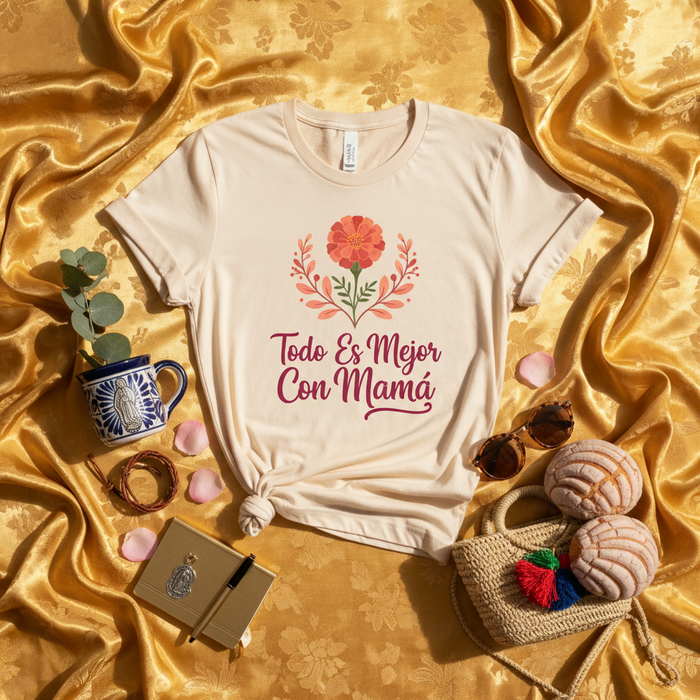 Todo Es Mejor Con Mamá T-Shirt, Spanish Mother's Day Gift, Floral Tee for Mom, Mama Life Shirt, Hispanic Family Gift, Cute Latinx Apparel
