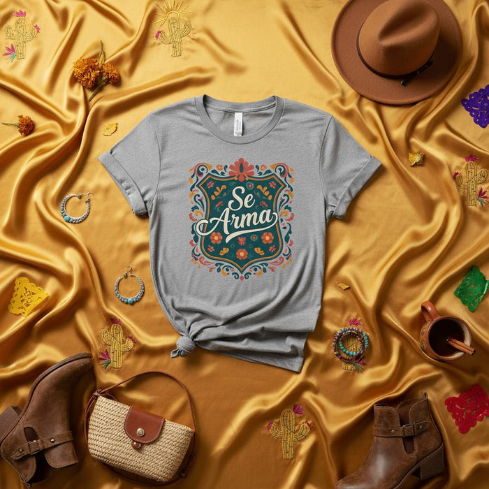 Se Arma Mexican Fiesta Shirt, Unisex Floral Aztec Design T-Shirt, Latinx Culture Graphic Tee, Gray Soft Cotton Blouse