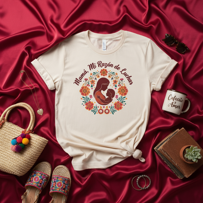 Mamá Mi Razón de Luchar T-Shirt, Mother's Day Gift, Spanish Latina Mom Shirt, Floral Mommy and Me Tee, Mexican Fiesta Style Outfit, Cultural Graphic Tee for Women