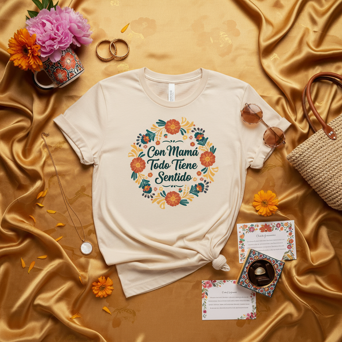 Con Mamá Todo Tiene Sentido T-Shirt Unisex Floral | Día de la Madre Regalo Mamá Latina | Spanish Phrase Mom Tee Shirt Idea
