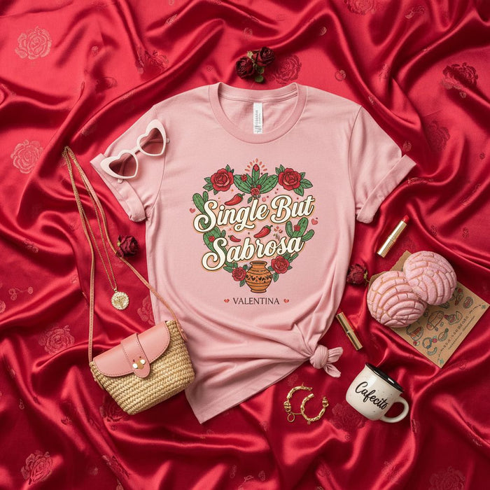 Single But Sabrosa T-Shirt, Valentina Valentine's Day Shirt, Pink Latinx Amor Sabroso Corazón Graphic Tee, Cute Floral Heart Design, Unisex Gift for Her