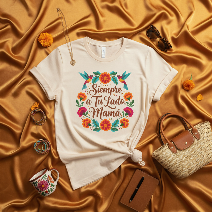Siempre a Tu Lado Mamá Shirt, Mother's Day Gift, Floral Hummingbird Tee, Spanish Mama Shirt, Dia de las Madres T-Shirt, Gift for Mom, Cute Fiesta Style Graphic Top for Her, Latina Mom Appreciation, Unisex Crewneck.