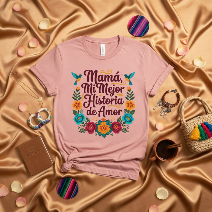 Mamá Mi Mejor Historia de Amor T-Shirt, Mother's Day Gift for Latina Mom, Floral Hummingbird Shirt, Spanish Language Tee, Best Love Story, Regalo para Mamá, Mexican Fiesta Inspired Outfit