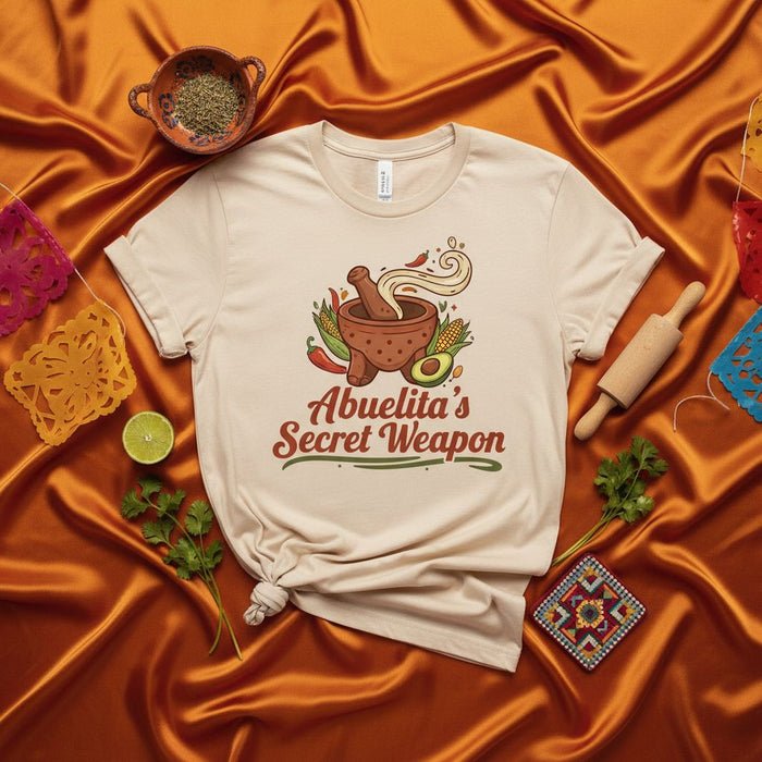 Abuelita's Secret Weapon T-Shirt, Molcajete Graphic Tee, Funny Grandma Cooking Shirt, Mexican Food Lover Gift, Unisex Family Shirt, Hispanic Culture Gift Idea