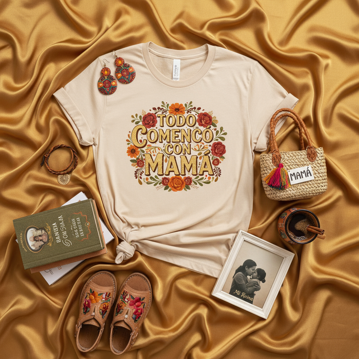 Todo Comenzó Con Mamá T-Shirt, Spanish Mother's Day Gift, Floral Mama Shirt, Mexican Mom Shirt, Latina Motherhood Tee, Mother's Day Shirt for Her, Familia Graphic Tee, Regalo para Mamá