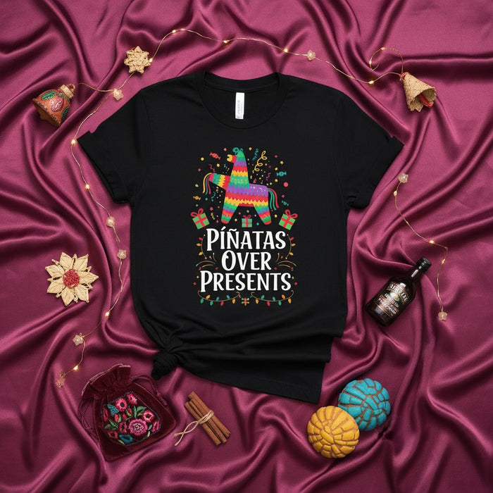 Piñatas Over Presents Funny Mexican Donkey Piñata Christmas Shirt Unisex Fiesta Holiday T-Shirt Gift for Him Her Kids Family Party Decoration Costume