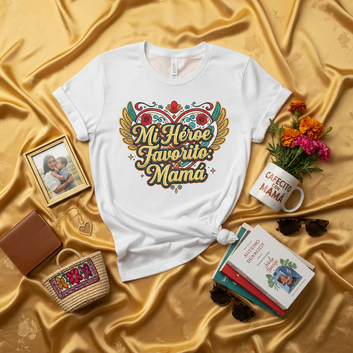 Mi Héroe Favorito Mamá T-Shirt | Spanish Mother's Day Shirt | Latina Mom Gift | Cute Retro Heart Graphic Tee for Favorite Hero Mom | Día de las Madres T Shirt