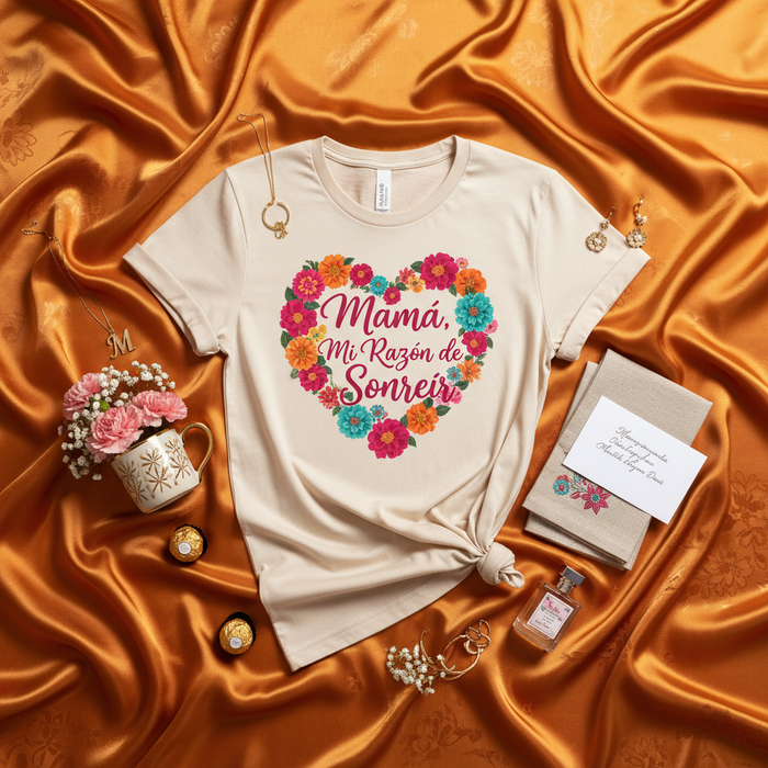 Mamá Mi Razón de Sonreir Camiseta Floral Corazón, Regalo para el Día de la Madre, Camisa Unisex en Español, Playera de Flores para Mamá, Blusa de Regalo Mami, T-Shirt Día de las Madres, Aniversario, Cumpleaños