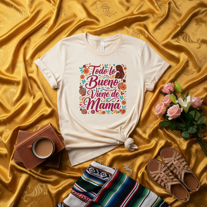 Todo lo Bueno Viene de Mamá T-Shirt, Spanish Mother's Day Shirt, Floral Latina Mom Tee, Gift for Hispanic Mama, Cute Cultural Top