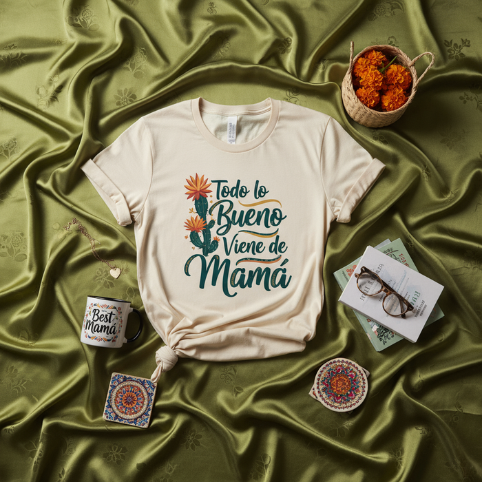 Todo lo Bueno Viene de Mamá T-Shirt, Spanish Mother's Day Shirt, Mexican Mom Gift, Funny Latina Mama Tee with Cactus Flowers, Dia de las Madres Gift for Best Mom Ever