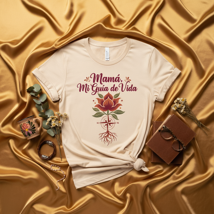 Mamá Mi Guía de Vida T-Shirt, Mother's Day Gift for Mom, Floral Compass with Roots, Spanish Quote Tee, Inspiring Women's Shirt, Family Love Apparel, Birthday Present for Latina Mother, Short Sleeve Unisex Graphic Top