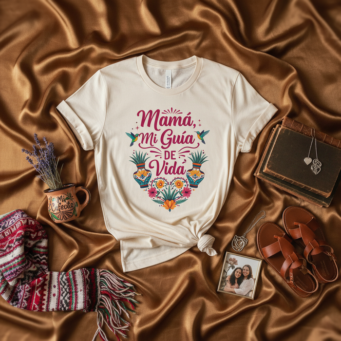 Mamá Mi Guía De Vida T-Shirt, Mother's Day Gift for Mom, Floral Mexican Inspired Graphic Tee, Spanish Language Shirt, Presente para Mamá, Hummingbird Art