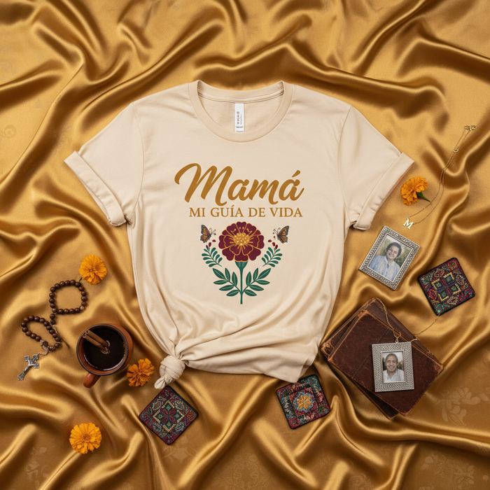 Mamá Mi Guía de Vida T-Shirt, Camiseta de Flores y Mariposas, Regalo Día de las Madres, Playera Para Mamá, Diseño Floral Mexicano, Regalo Para Ella