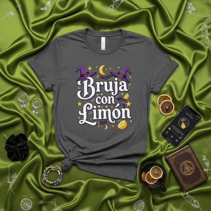 Bruja con Limón T-Shirt | Funny Spanish Witch with Lemon Halloween Shirt | Cute Spooky Season Latina Graphic Tee | Unisex Magia & Citrus Shirt for Women Men
