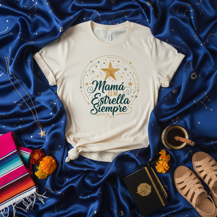 Mamá es Mi Estrella Siempre T-Shirt, Spanish Mother's Day Gift for Mom, Celestial Star Graphic Tee for Women and Men, Mama is My Star Always Shirt, Unisex Latinx Apparel, Gold Green Script Design