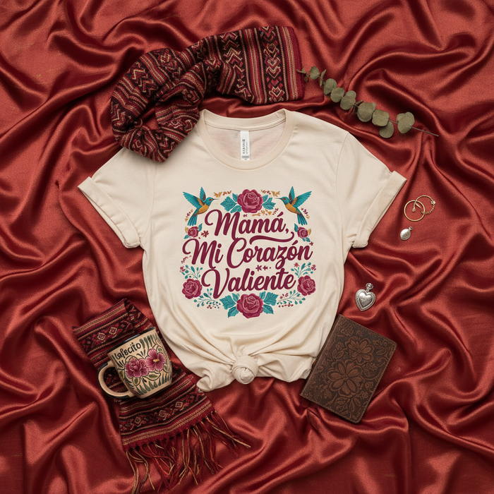 Mamá Mi Corazón Valiente T-Shirt, Mother's Day Gift Tee, Spanish Quote Shirt, Floral Hummingbird Design, Regalo para Mamá
