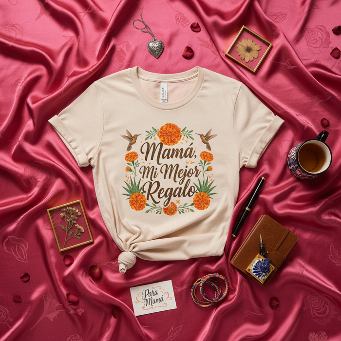 Mamá Mi Mejor Regalo T-Shirt, Hummingbird Marigold Flower Tee, Spanish Mothers Day Gift Shirt, Día de las Madres, Floral Graphic T-Shirt for Mom, Mother's Gift Idea
