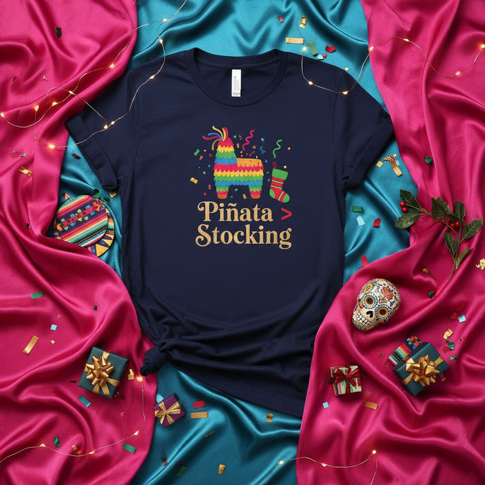 Piñata > Stocking T-Shirt Funny Christmas Shirt Mexican Fiesta Celebration Tee Holiday Party Gift Unisex Tee for Men and Women