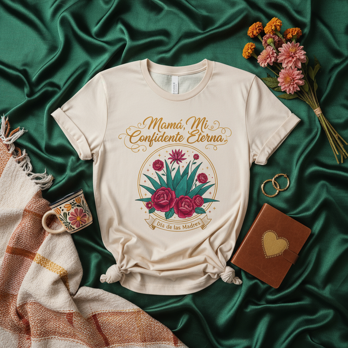 Mamá, Mi Confidente Eterna Camiseta Día de las Madres con Rosas Rojas Diseño Floral Regalo para Mamá Española T-shirt Unisex Festivo Casual
