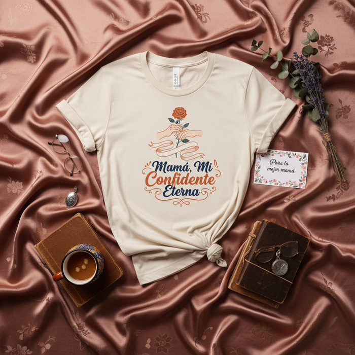 Mamá Mi Confidente Eterna T-Shirt Unisex, Regalo para el Día de la Madre, Camiseta de Manga Corta con Diseño Floral, Playera con Mensaje de Amor y Confianza Maternal en Español.