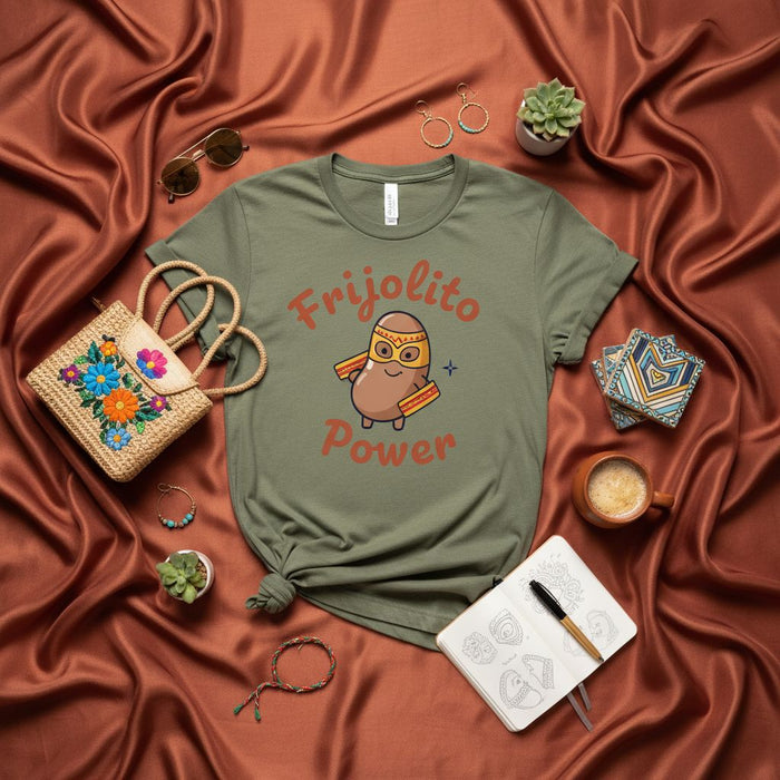 Camiseta Frijolito Power, playera divertida de frijol superhéroe, camiseta linda de comida mexicana, regalo para amantes de la comida, ropa de cultura latina, playera gráfica unisex de manga corta