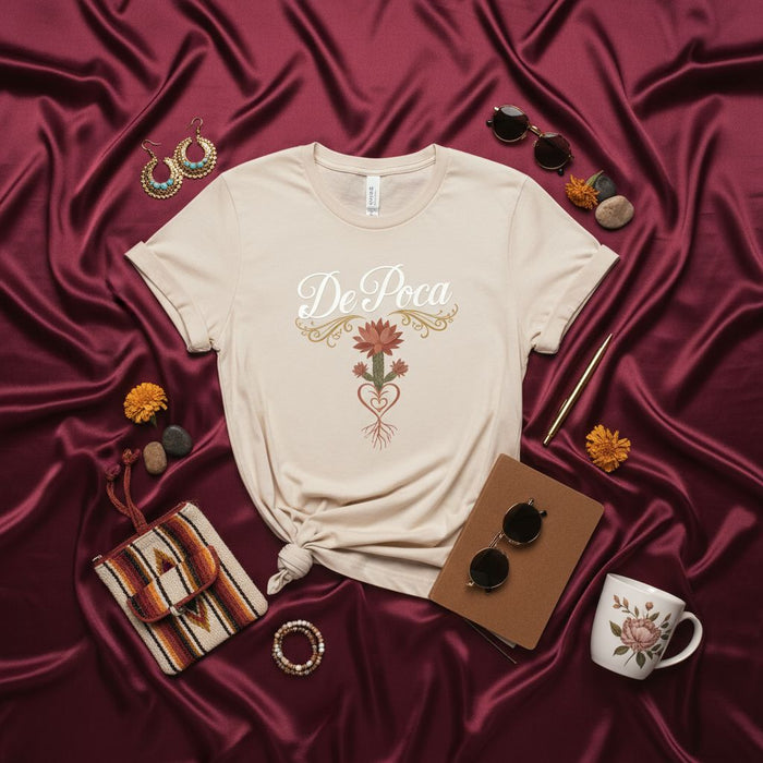 De Poca T-Shirt, Rooted Uterus Floral Design, Feminine Empowerment Tee, Unisex Softstyle Beige Shirt with Graphic Print