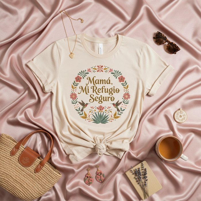 Mamá, Mi Refugio Seguro T-Shirt | Spanish Mother's Day Shirt | Floral Hummingbird Mom Tee | Gift for Latina Mom | Mexican Culture Inspired Apparel for Women