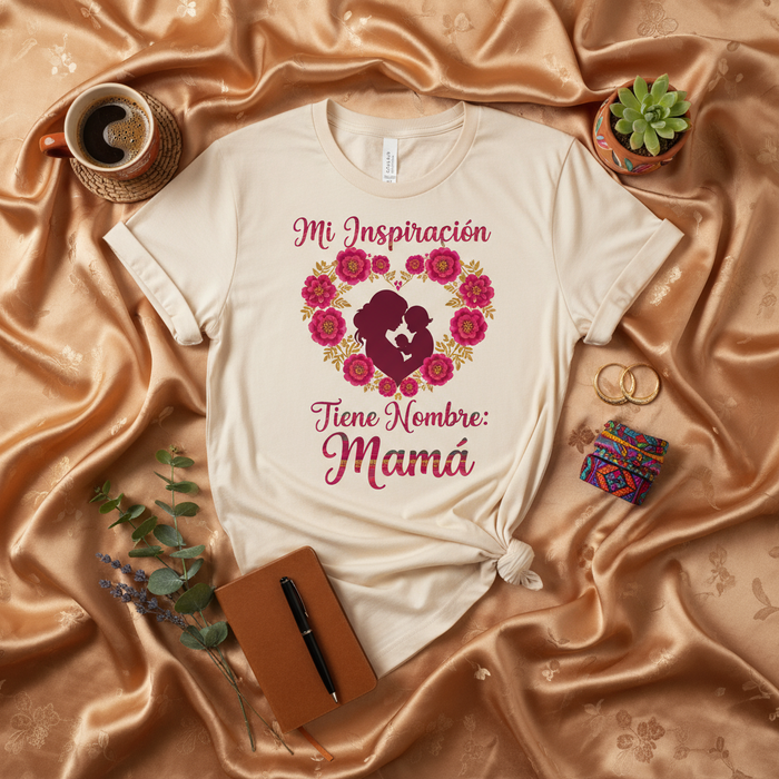 Mi Inspiración Tiene Nombre: Mamá Camiseta Unisex, Regalo Día de la Madre Español, Playera de Silueta Madre e Hijo, Floral, Diseño Maternidad, Ropa Latina.