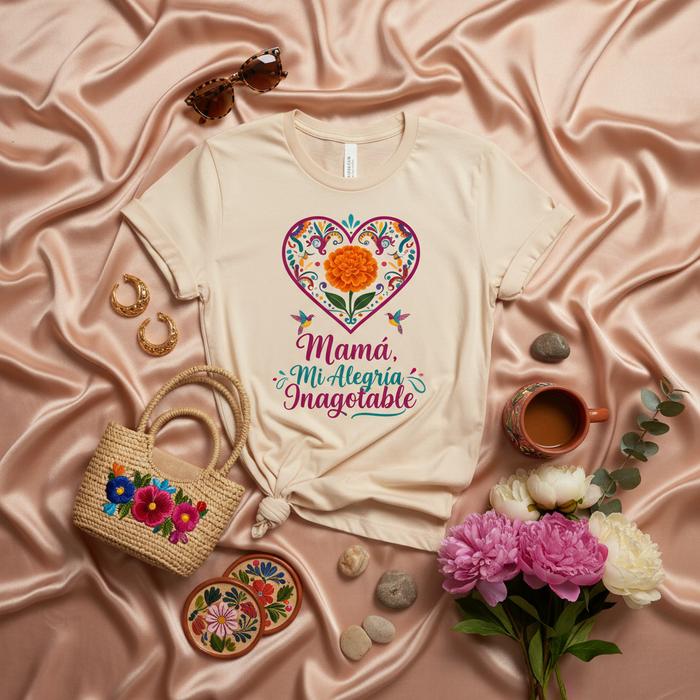 Mamá Mi Alegría Inagotable Shirt, Mexican Floral Heart Mama T-Shirt, Mother's Day Gift Tee, Spanish Quote Mom Life, Latina Mom Apparel, Unending Joy Love Gift for Her