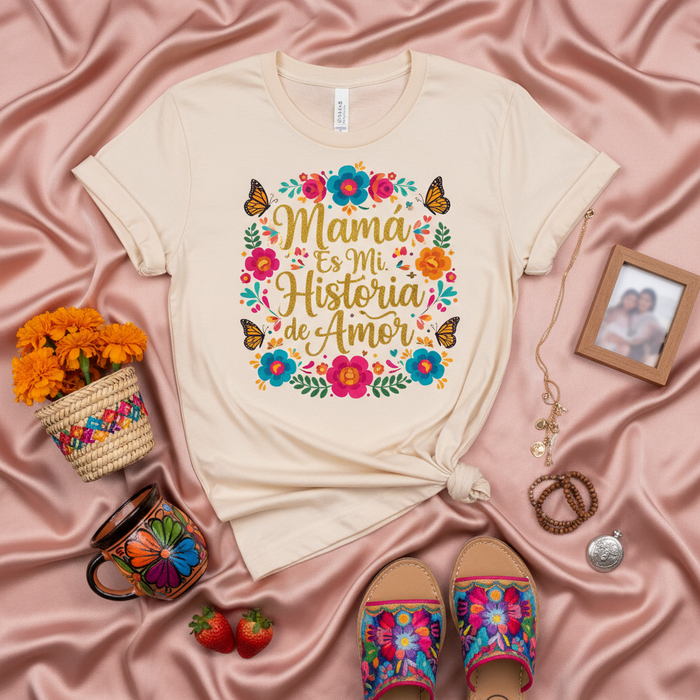 Mamá Es Mi Historia de Amor T-Shirt, Mother's Day Gift for Mom, Floral Butterfly Design, Spanish Quote Tee, Latina Mom Shirt, Dia de las Madres, Women's or Unisex T-shirt.
