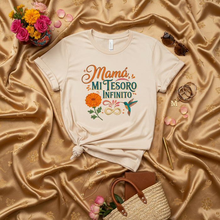 Mamá Mi Tesoro Infinito T-Shirt, Hummingbird Floral Graphic Tee, Spanish Language Mother's Day Gift Shirt, Inspirational Mom Tee, Unisex Fit Birthday Present