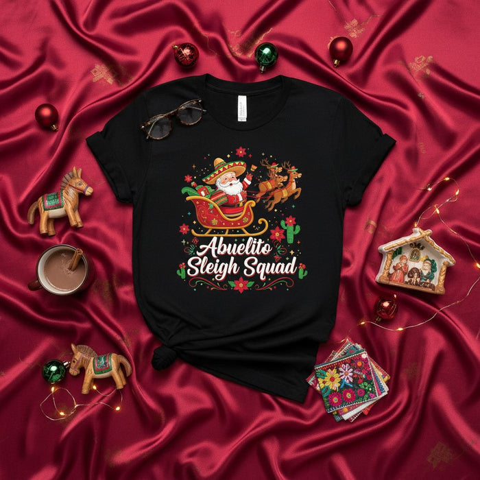 Abuelito Sleigh Squad Mexican Christmas T-Shirt, Funny Santa Sombrero Reindeer Tee, Fiesta Holiday Gift for Grandpa, Matching Family Xmas Outfit